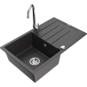 Mexen Bruno granite sink 1-bowl with drainer and Telma kitchen tap, black speckled - 6513-76-670200-00