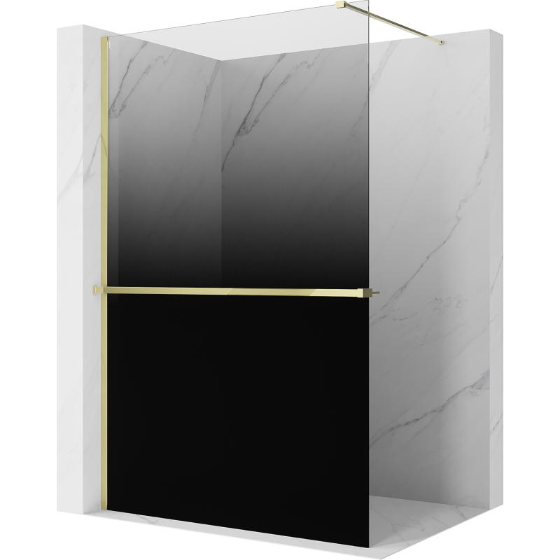 Mexen Kioto+ duschvägg med hylla Walk-in 130 x 200 cm, ombre svart 8 mm, guld - 800-130-121-50-76