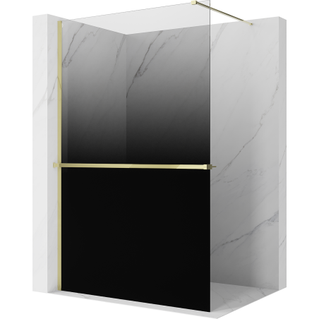 Mexen Kioto+ duschvägg med hylla Walk-in 130 x 200 cm, ombre svart 8 mm, guld - 800-130-121-50-76