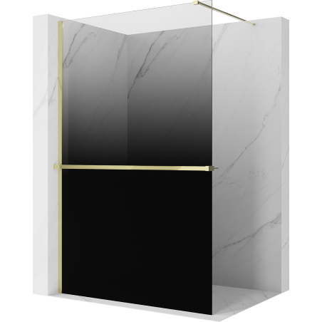 Mexen Kioto+ ścianka prysznicowa z półką Walk-in 150 x 200 cm, ombre czarna 8 mm, złota - 800-150-121-50-76