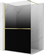 Mexen Kioto+ ścianka prysznicowa z półką Walk-in 70 x 200 cm, ombre czarna 8 mm, złota szczotkowana - 800-070-121-55-76