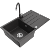 Mexen Bruno 1-bowl granite sink with drainer and Telma kitchen faucet, black speckled - 6513-76-670200-76