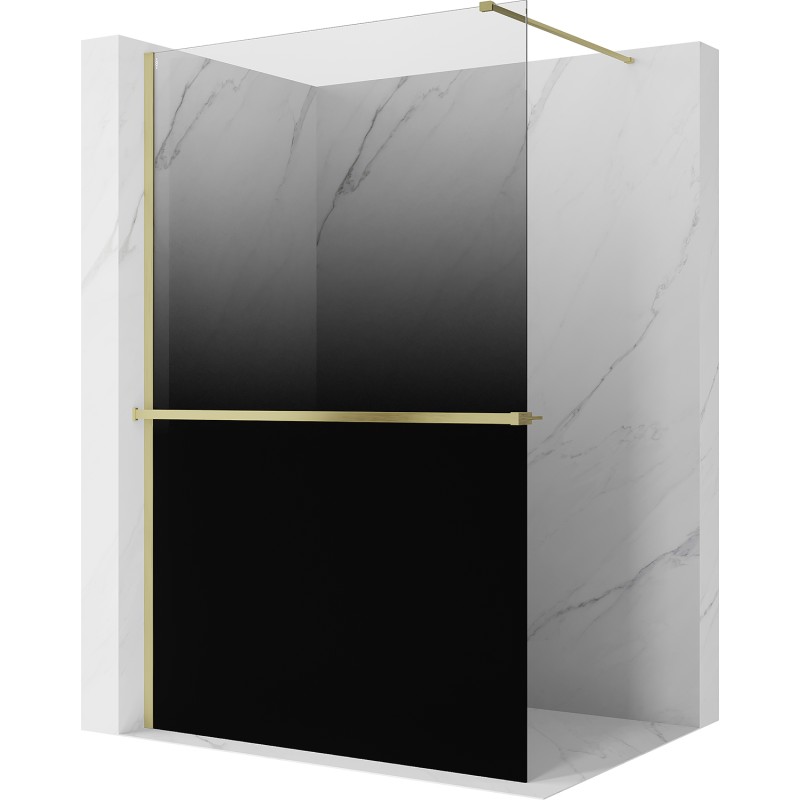 Mexen Kioto+ Duschtür mit Regal Walk-in 90 x 200 cm, Ombre Schwarz 8 mm, gebürstetes Gold - 800-090-121-55-76