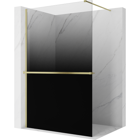 Mexen Kioto+ ścianka prysznicowa z półką Walk-in 100 x 200 cm, ombre czarna 8 mm, złota szczotkowana - 800-100-121-55-76