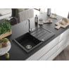 Mexen Bruno Granitspüle 1-becken mit Abtropffläche und Küchenarmatur Telma, schwarz - 6513-77-670200-00