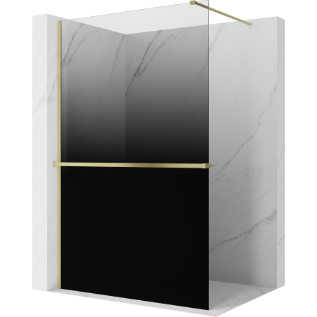 Mexen Kioto+ ścianka prysznicowa z półką Walk-in 150 x 200 cm, ombre czarna 8 mm, złota szczotkowana - 800-150-121-55-76