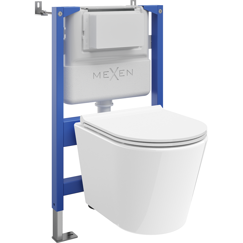 Mexen Rico podometni komplet za WC s pnevmatskim okvirjem Tex Air XS-F z WC školjko in sedežem z mehkim zapiranjem, bel