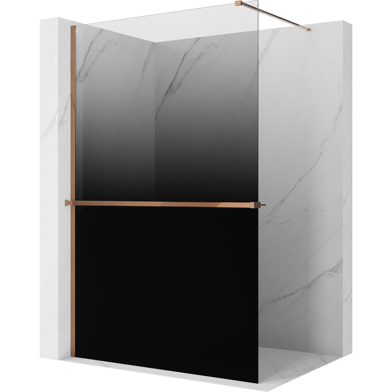 Mexen Kioto+ ścianka prysznicowa z półką Walk-in 70 x 200 cm, ombre czarna 8 mm, różowe złoto - 800-070-121-60-76