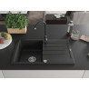 Mexen Bruno fregadero de granito de 1 cubeta con escurridor y grifo de cocina Telma, negro - 6513-77-670200-70