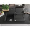 Mexen Bruno Granitspüle 1-Kammer mit Abtropffläche und Küchenarmatur Telma, schwarz - 6513-77-670200-70