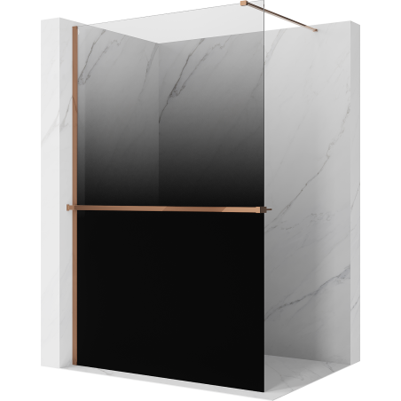 Mexen Kioto+ ścianka prysznicowa z półką Walk-in 120 x 200 cm, ombre czarna 8 mm, różowe złoto - 800-120-121-60-76