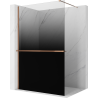 Mexen Kioto+ ścianka prysznicowa z półką Walk-in 130 x 200 cm, ombre czarna 8 mm, różowe złoto - 800-130-121-60-76