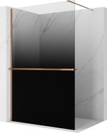 Mexen Kioto+ ścianka prysznicowa z półką Walk-in 140 x 200 cm, ombre czarna 8 mm, różowe złoto - 800-140-121-60-76