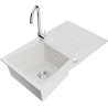 Mexen Cesar fregadero de granito de 1 cubeta con escurridor y grifo de cocina Telma, blanco - 6514-20-670200-00