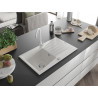 Mexen Cesar granite 1-bowl kitchen sink with drainer and Telma kitchen faucet, white - 6514-20-670200-20