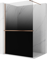 Mexen Kioto+ ścianka prysznicowa z półką Walk-in 130 x 200 cm, ombre czarna 8 mm, miedź szczotkowana - 800-130-121-65-76