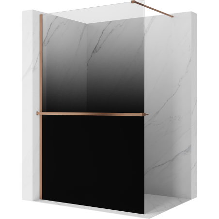 Mexen Kioto+ ścianka prysznicowa z półką Walk-in 140 x 200 cm, ombre czarna 8 mm, miedź szczotkowana - 800-140-121-65-76