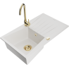 Mexen Cesar fregadero de granito 1-cubeta con escurridor y grifo de cocina Telma, blanco - 6514-20-670200-50