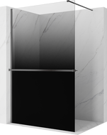 Mexen Kioto+ ścianka prysznicowa z półką Walk-in 110 x 200 cm, ombre czarna 8 mm, gun gray szczotkowany - 800-110-121-66-76