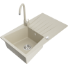 Mexen Cesar single-bowl granite sink with drainer and Telma kitchen tap, beige - 6514-69-670200-69