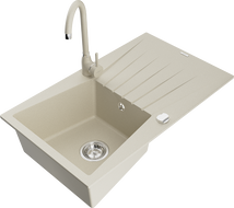 Mexen Cesar lavello in granito 1-vasca con scolapiatti e rubinetto da cucina Telma, beige - 6514-69-670200-69