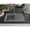 Mexen Cesar 1-compartment granite sink with a drip tray and kitchen mixer tap Telma, Grey - 6514-71-670200-00