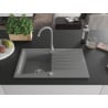 Mexen Cesar granite kitchen sink 1-bowl with drainer and Telma kitchen tap, grey - 6514-71-670200-71