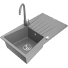 Mexen Cesar granite kitchen sink 1-bowl with drainer and Telma kitchen tap, grey - 6514-71-670200-71