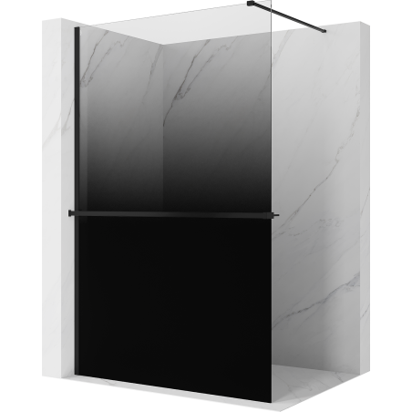 Mexen Kioto+ shower wall with shelf Walk-in 140 x 200 cm, black ombre 8 mm, black - 800-140-121-70-76