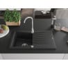 Mexen Cesar Granitspüle 1-beckig mit Abtropffläche und Küchenarmatur Telma, schwarz/silber - 6514-73-670200-00