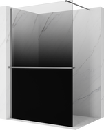 Mexen Kioto+ ścianka prysznicowa z półką Walk-in 120 x 200 cm, ombre czarna 8 mm, gun metal - 800-120-121-95-76