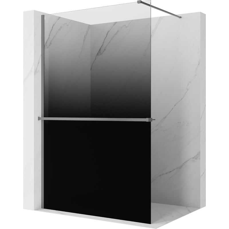 Mexen Kioto+ ścianka prysznicowa z półką Walk-in 150 x 200 cm, ombre czarna 8 mm, gun metal - 800-150-121-95-76