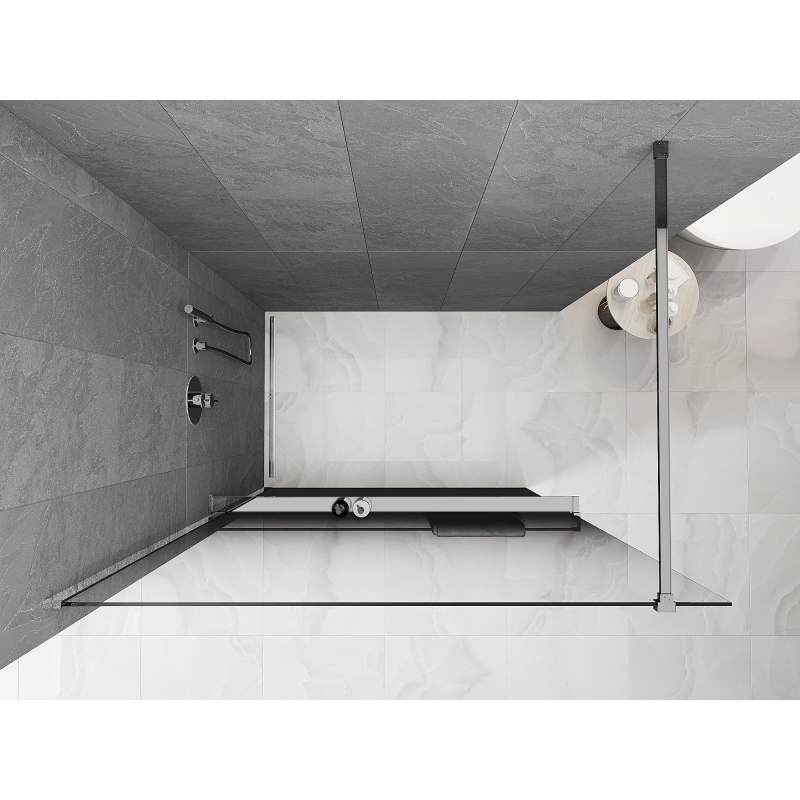 Mexen Kioto+ ścianka prysznicowa z półką Walk-in 110 x 200 cm, ombre czarna 8 mm, chrom - 800-110-121-01-76