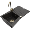 Mexen Cesar granite sink 1-bowl with drainer and Telma kitchen tap, black/gold - 6514-75-670200-50