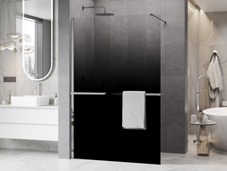 Mexen Kioto+ ścianka prysznicowa z półką Walk-in 150 x 200 cm, ombre czarna 8 mm, chrom - 800-150-121-01-76