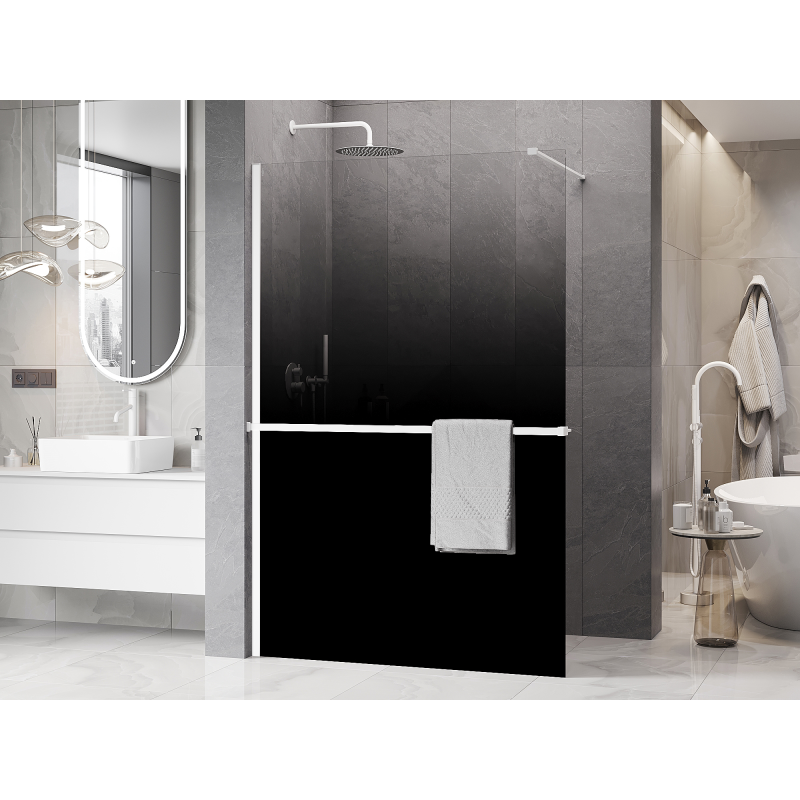 Mexen Kioto+ ścianka prysznicowa z półką Walk-in 80 x 200 cm, ombre czarna 8 mm, biała - 800-080-121-20-76