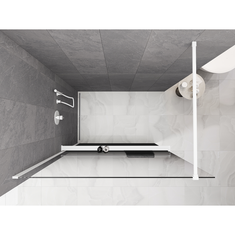 Mexen Kioto+ ścianka prysznicowa z półką Walk-in 120 x 200 cm, ombre czarna 8 mm, biała - 800-120-121-20-76