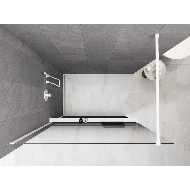 Mexen Kioto+ ścianka prysznicowa z półką Walk-in 150 x 200 cm, ombre czarna 8 mm, biała - 800-150-121-20-76