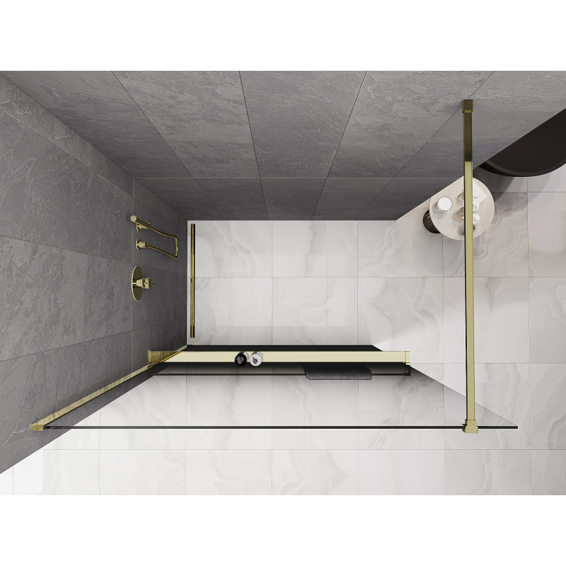 Mexen Kioto+ dušisein koos riiuliga Walk-in 100 x 200 cm, must ombre 8 mm, kuldne - 800-100-121-50-76