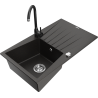 Mexen Cesar 1-bowl granite kitchen sink with drainer and Telma tap, black/gold - 6514-75-670200-70