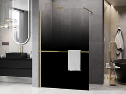 Mexen Kioto+ ścianka prysznicowa z półką Walk-in 70 x 200 cm, ombre czarna 8 mm, złota szczotkowana - 800-070-121-55-76