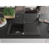 Mexen Cesar Granitspüle 1-Kammer mit Abtropffläche und Küchenarmatur Telma, Schwarz/Gold - 6514-75-670200-70