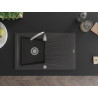 Mexen Cesar granite single-bowl sink with drainer and kitchen faucet Telma, speckled black - 6514-76-670200-00