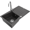 Mexen Cesar 1-bowl granite sink with drainer and Telma kitchen tap, black speckled - 6514-76-670200-00