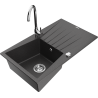 Mexen Cesar évier en granit 1-bac avec égouttoir et robinet de cuisine Telma, noir moucheté - 6514-76-670200-00