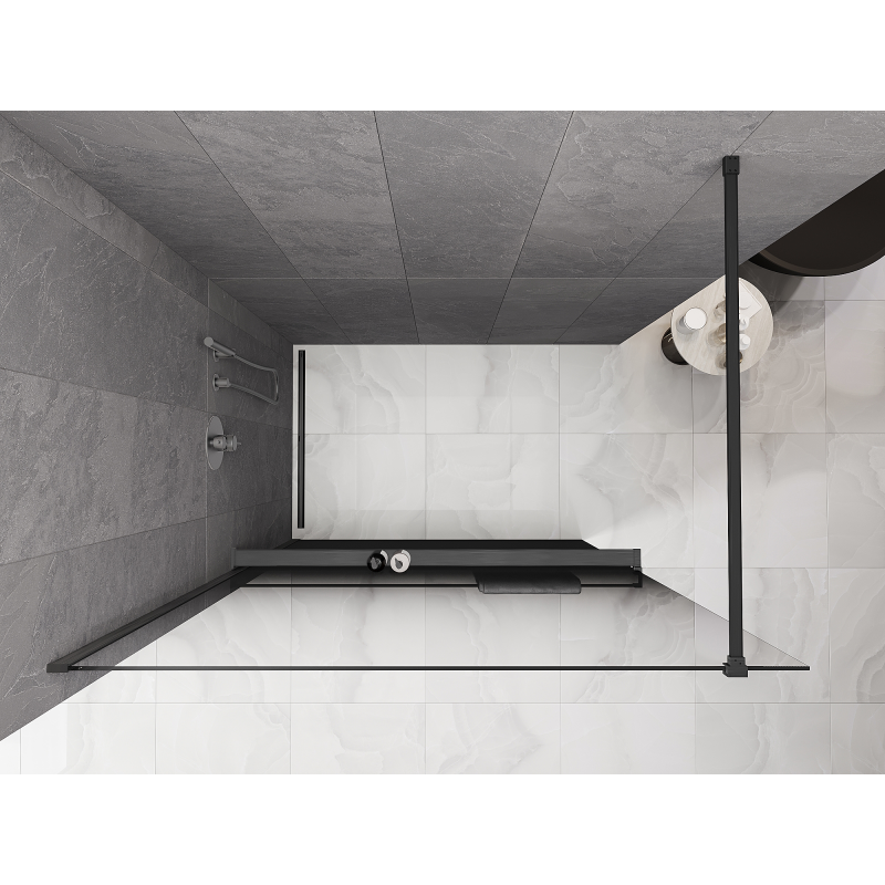 Mexen Kioto+ duschvägg med hylla Walk-in 150 x 200 cm, ombre svart 8 mm, gun gray borstad - 800-150-121-66-76