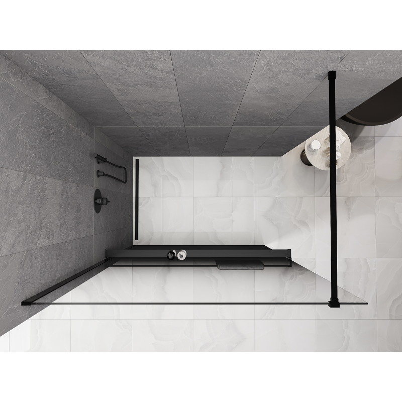 Mexen Kioto+ ścianka prysznicowa z półką Walk-in 100 x 200 cm, ombre czarna 8 mm, czarna - 800-100-121-70-76