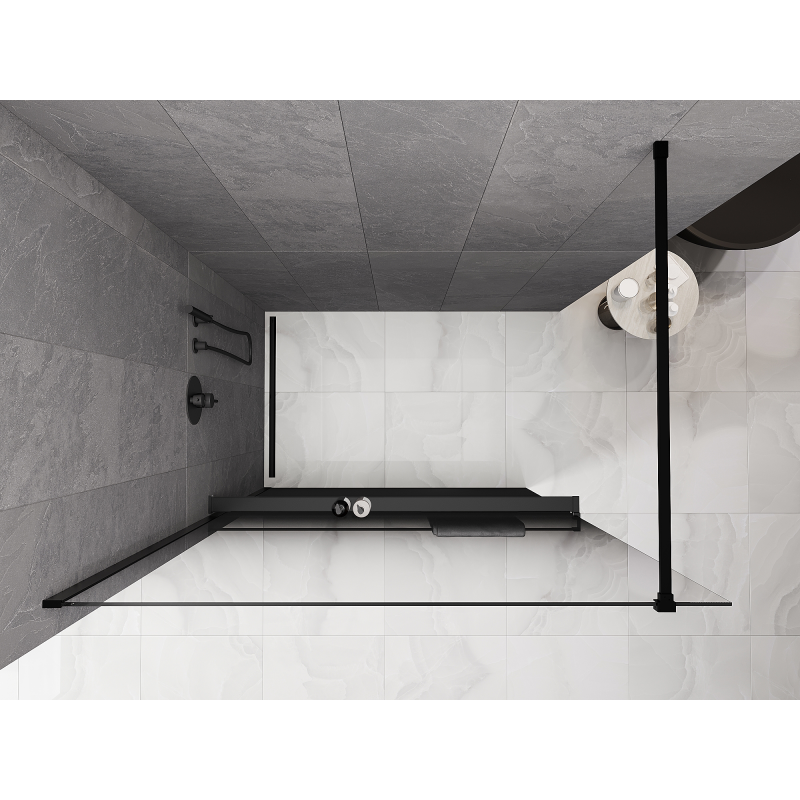 Mexen Kioto+ dušisein riiuliga Walk-in 130 x 200 cm, must ombre 8 mm, must - 800-130-121-70-76