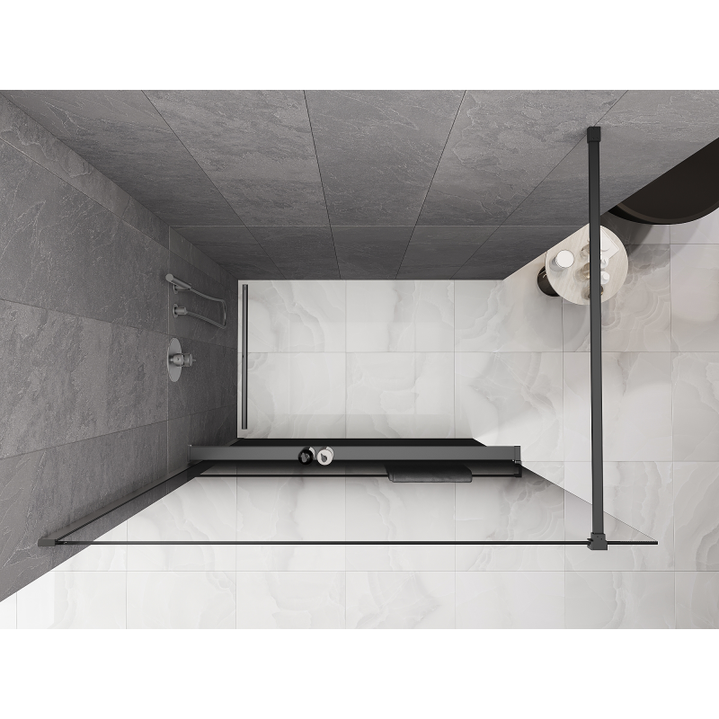 Mexen Kioto+ zidni panel tuš kabine s policom Walk-in 110 x 200 cm, crna ombre 8 mm, pištoljski metal - 800-110-121-95-76