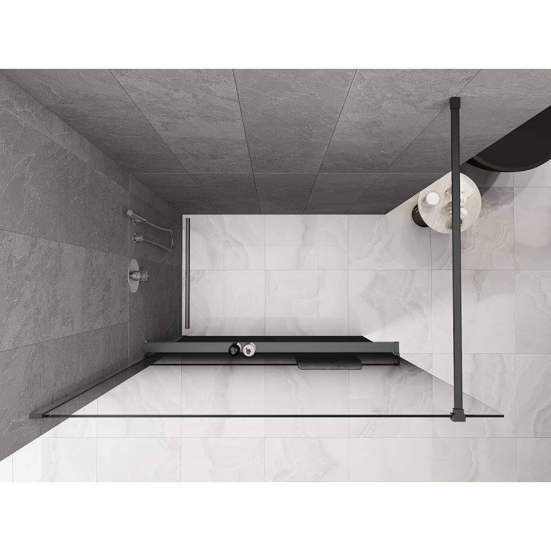 Mexen Kioto+ ścianka prysznicowa z półką Walk-in 150 x 200 cm, ombre czarna 8 mm, gun metal - 800-150-121-95-76